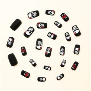 Halloween nails Black matte rose skull - Image 5