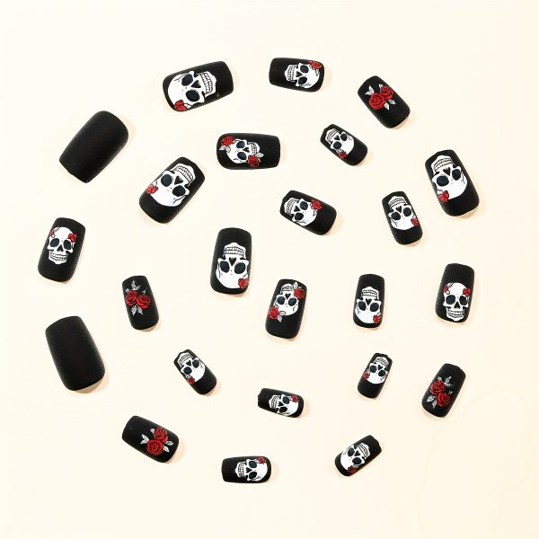 Halloween nails Black matte rose skull - Image 5