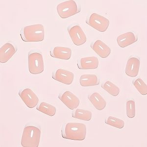 Short Coffin Press-On Nails Pink And White French Style - Image 6