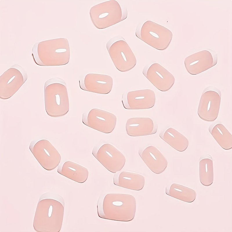 Short Coffin Press-On Nails Pink And White French Style - Image 6