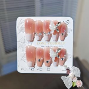 French-Style Pink Ombre, Butterfly & Diamond Accents - Image 3