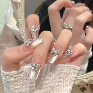 Glam Rhinestone Heart & Bow Press-On Nails - Image 2