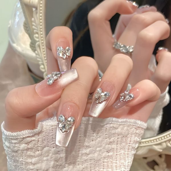 Glam Rhinestone Heart & Bow Press-On Nails - Image 2