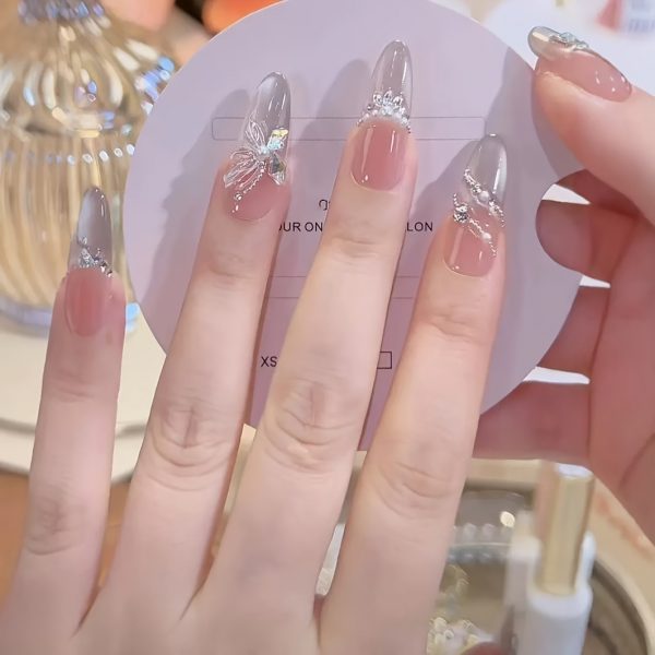 Long Oval Shape 3D Butterfly & Cat Eye Designs, Pearl Accents - Image 3