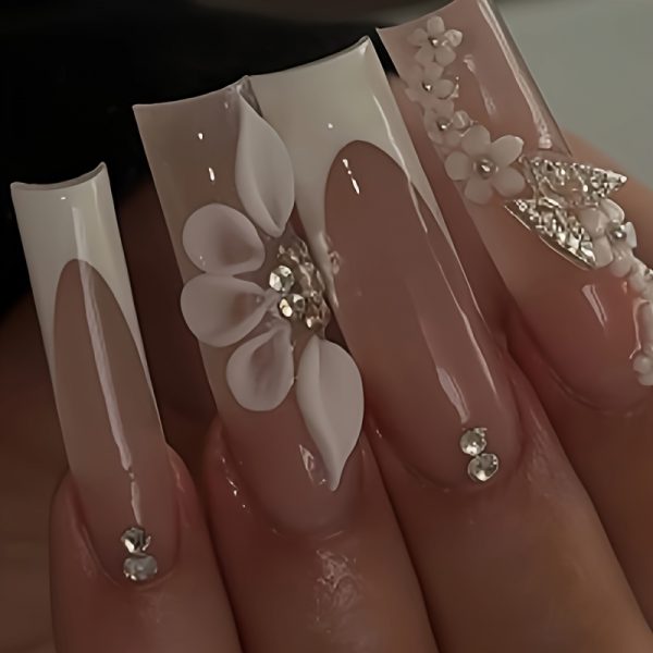 Coffin Shaped Nude Pink & White three-dimensional White Flower