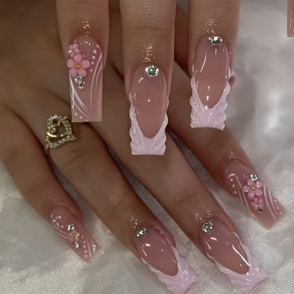 10pcs Nail Tips Square Nude Color, Medium Length, French - Image 6