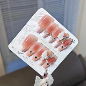 French-Style Pink Ombre, Butterfly & Diamond Accents - Image 5