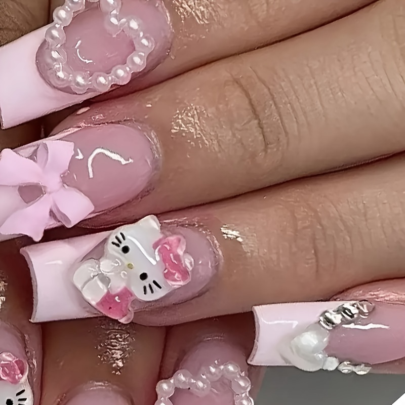 Hello Kitty Heart Bow French 3D Nails - Image 2