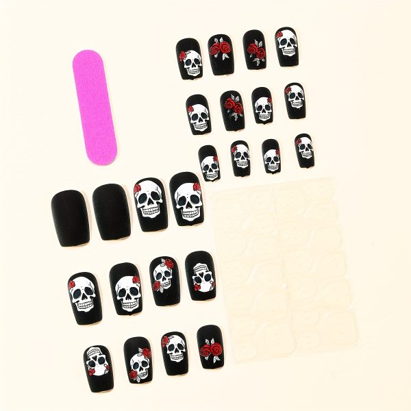 Halloween nails Black matte rose skull - Image 3