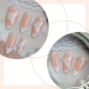 24pcs Medium Almond White French Tips & 3D Press-On Nails - Image 3
