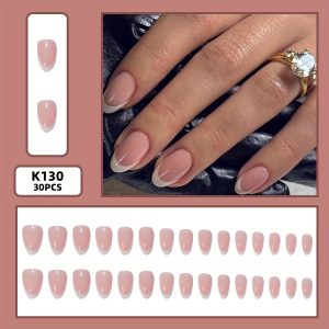 Short Almond French Style Press-On Nails - Image 6