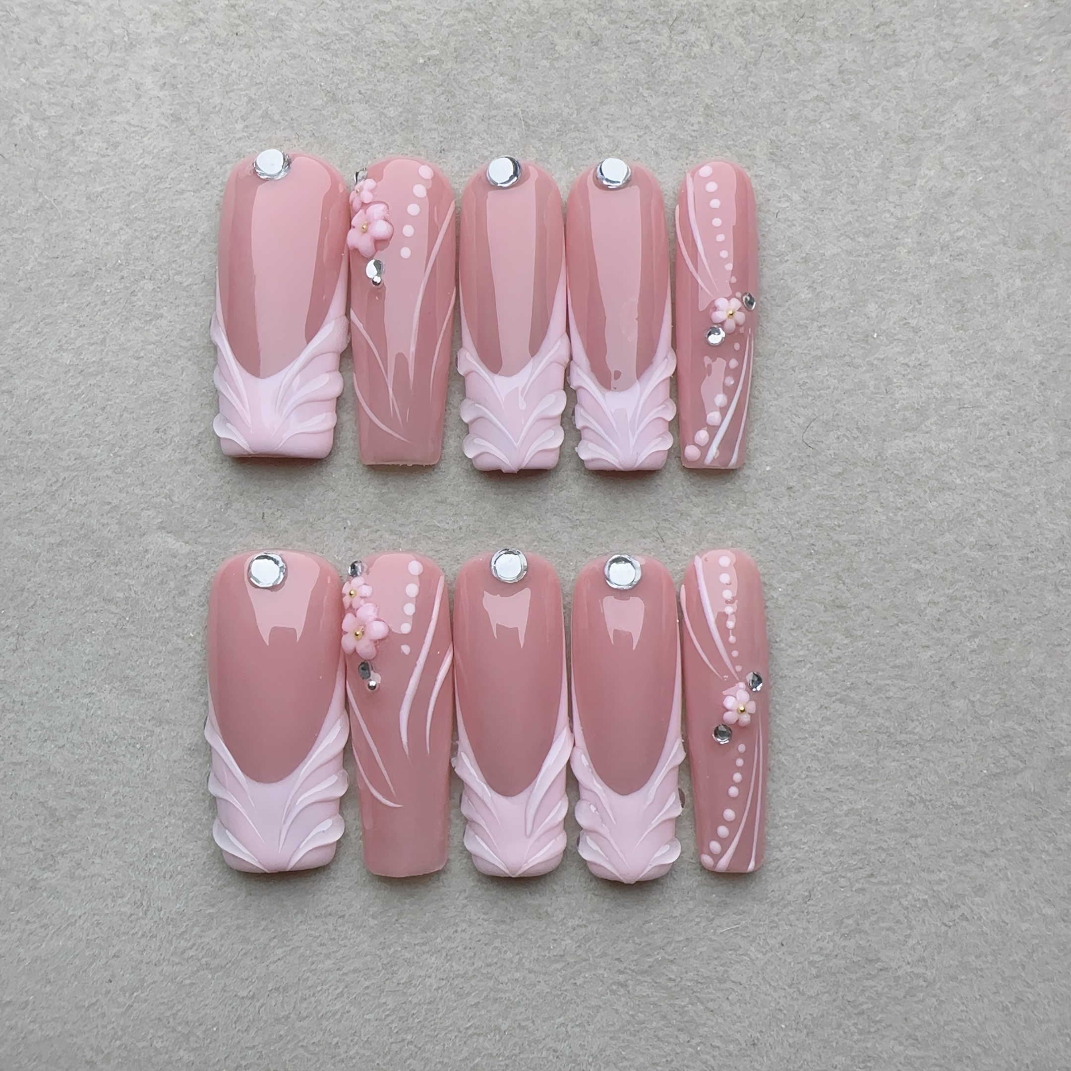 10pcs Nail Tips Square Nude Color, Medium Length, French - Image 9