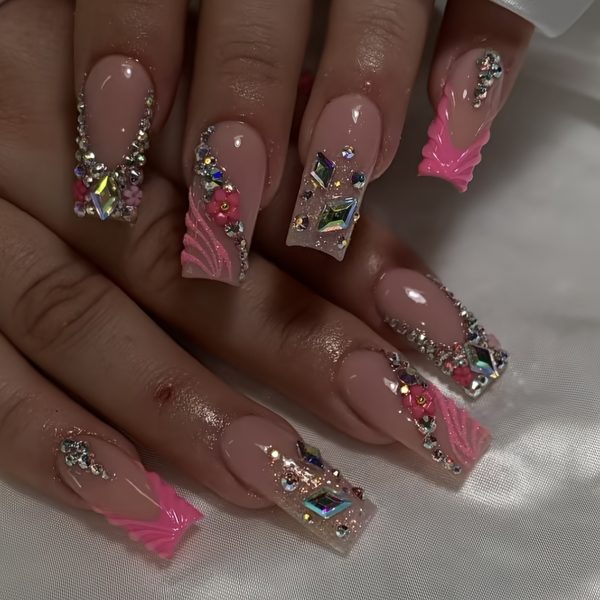 French Sparkling Flower Nail Art - Image 2