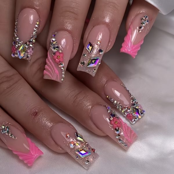 French Sparkling Flower Nail Art - Image 3