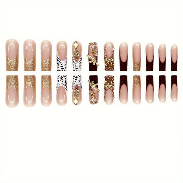 Long Square Luxurious Golden Foil & Rhinestones - Image 5