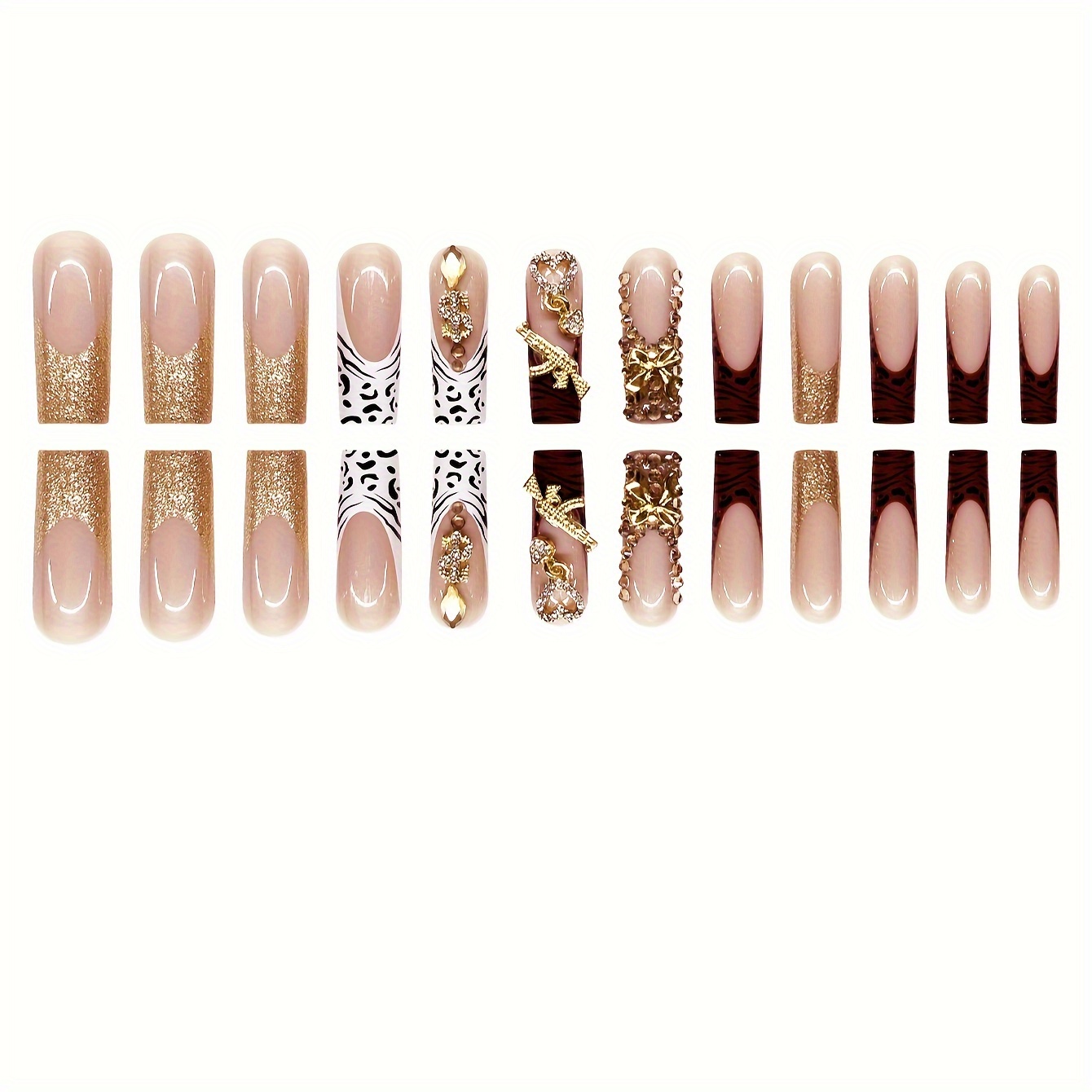 Long Square Luxurious Golden Foil & Rhinestones - Image 5