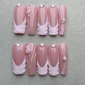10pcs Nail Tips Square Nude Color, Medium Length, French - Image 11