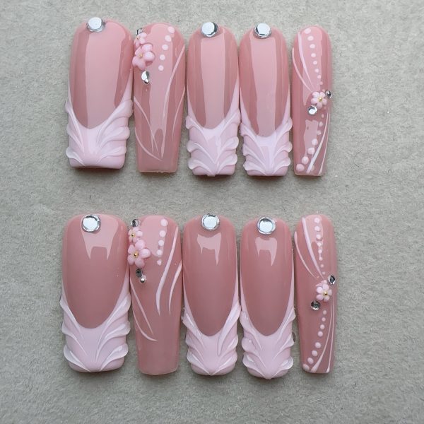 10pcs Nail Tips Square Nude Color, Medium Length, French - Image 11