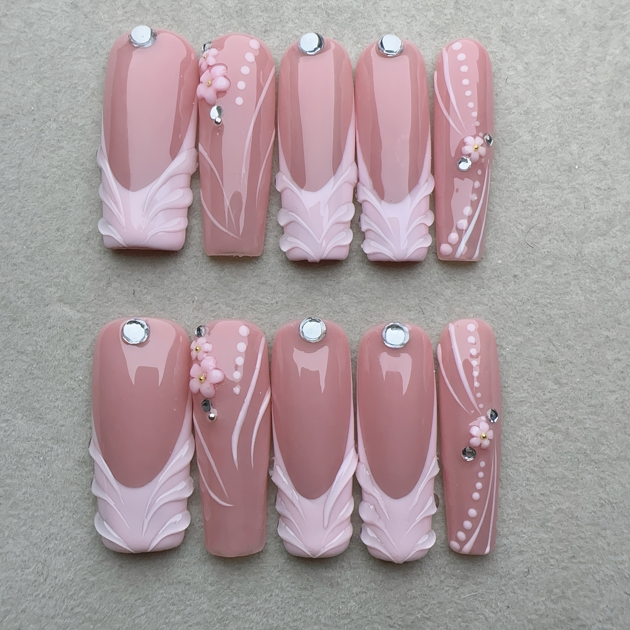 10pcs Nail Tips Square Nude Color, Medium Length, French - Image 11