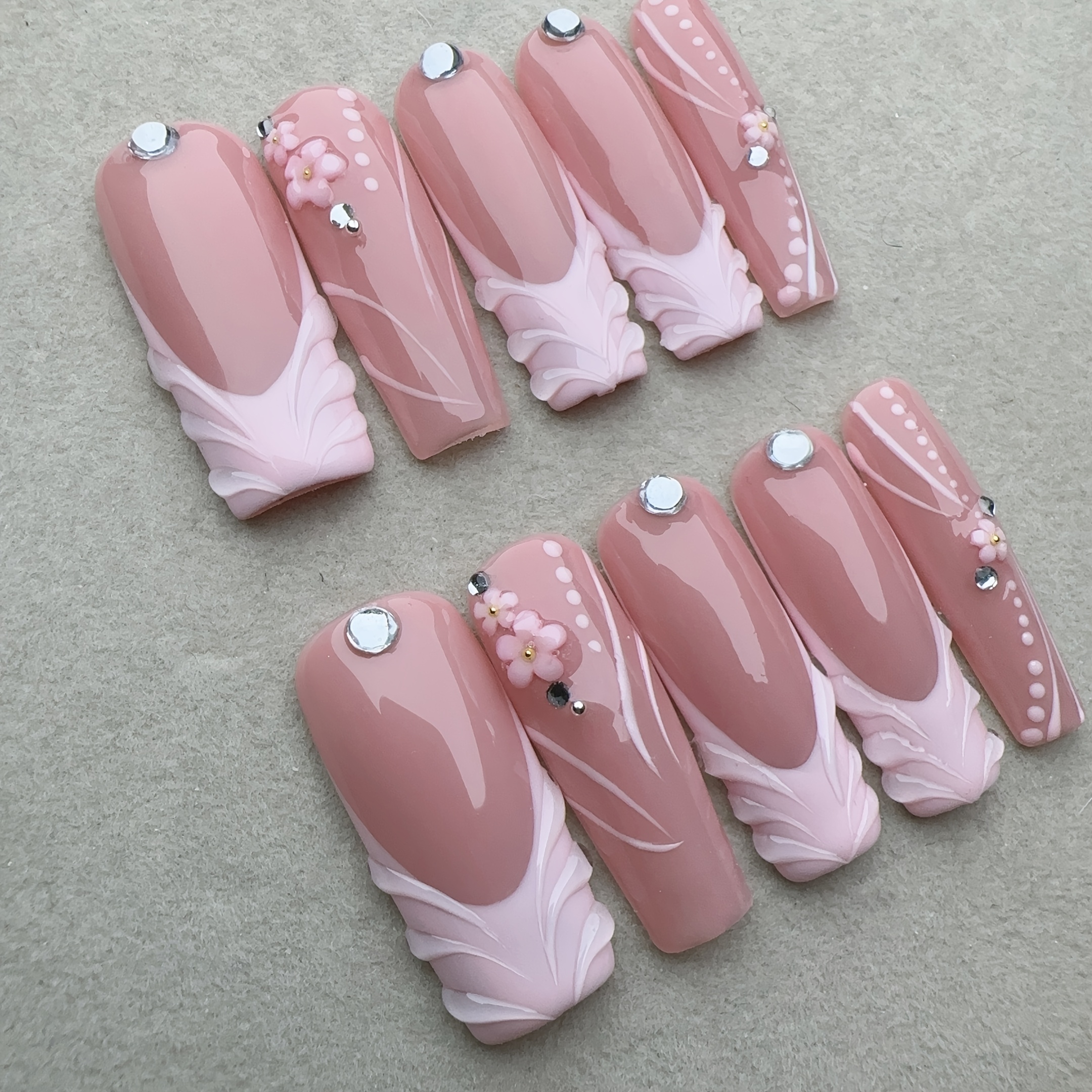 10pcs Nail Tips Square Nude Color, Medium Length, French - Image 10
