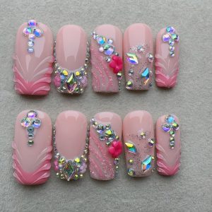 French Sparkling Flower Nail Art - Image 8