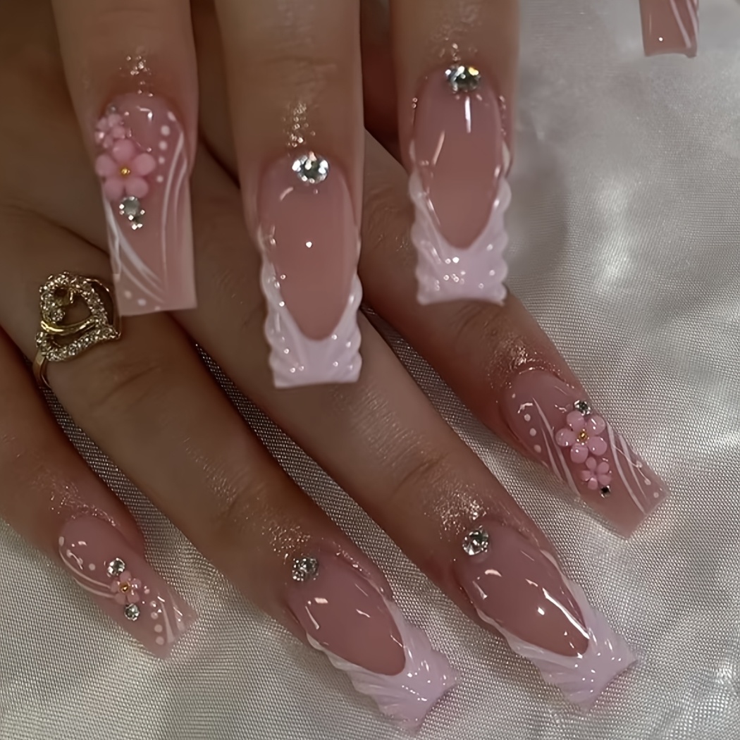 10pcs Nail Tips Square Nude Color, Medium Length, French - Image 5