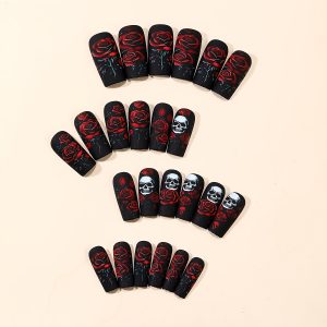 Halloween medium-length square matte dark rose skull - Image 2