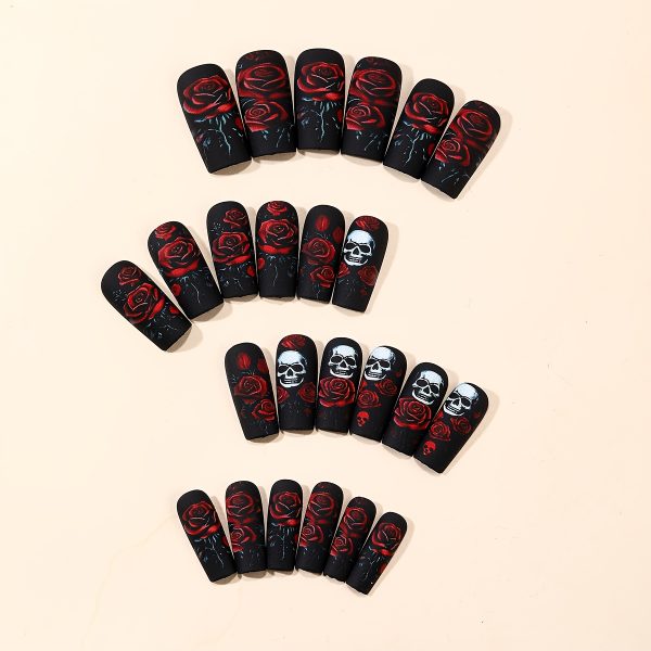 Halloween medium-length square matte dark rose skull - Image 2