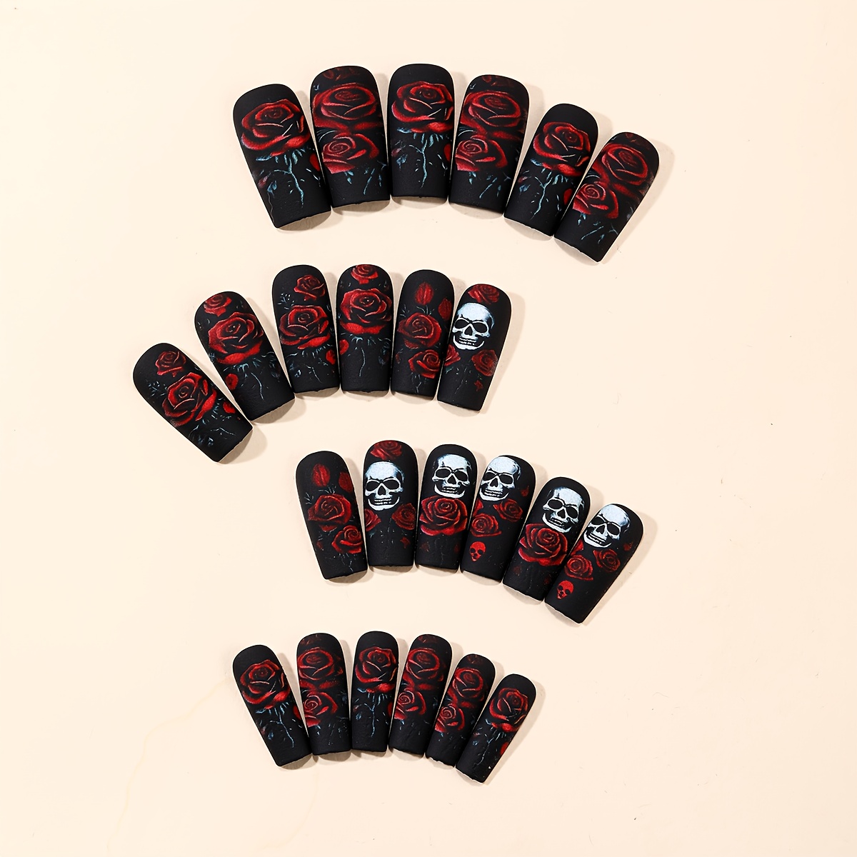 Halloween medium-length square matte dark rose skull - Image 2