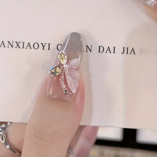 Long Oval Shape 3D Butterfly & Cat Eye Designs, Pearl Accents - Image 6