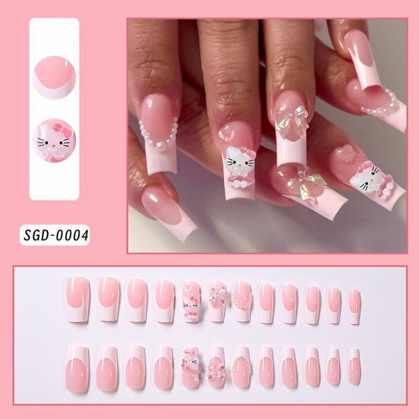 Hello Kitty Heart Bow French 3D Nails - Image 6