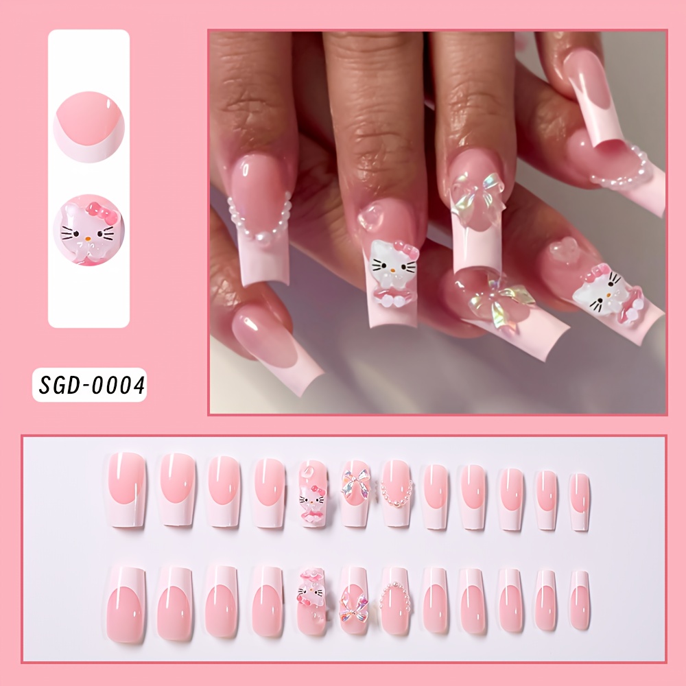 Hello Kitty Heart Bow French 3D Nails - Image 6