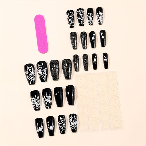 Halloween Ballet Black Spider Web Glitter Press-On Nails - Image 3