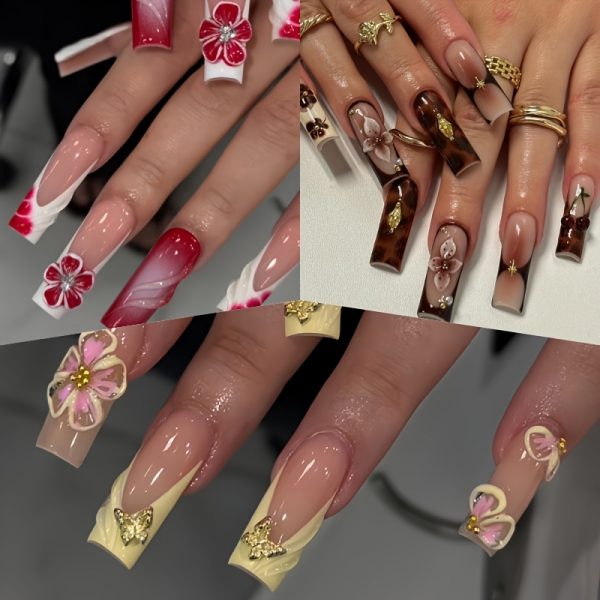 Droplet-Shaped Nails Vibrant Floral Series Luxurious - Image 2