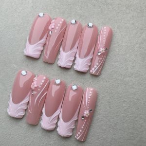10pcs Nail Tips Square Nude Color, Medium Length, French - Image 8