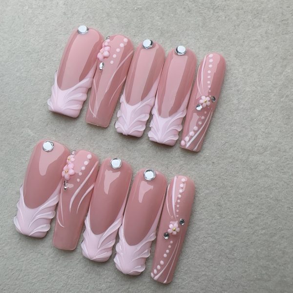 10pcs Nail Tips Square Nude Color, Medium Length, French - Image 8