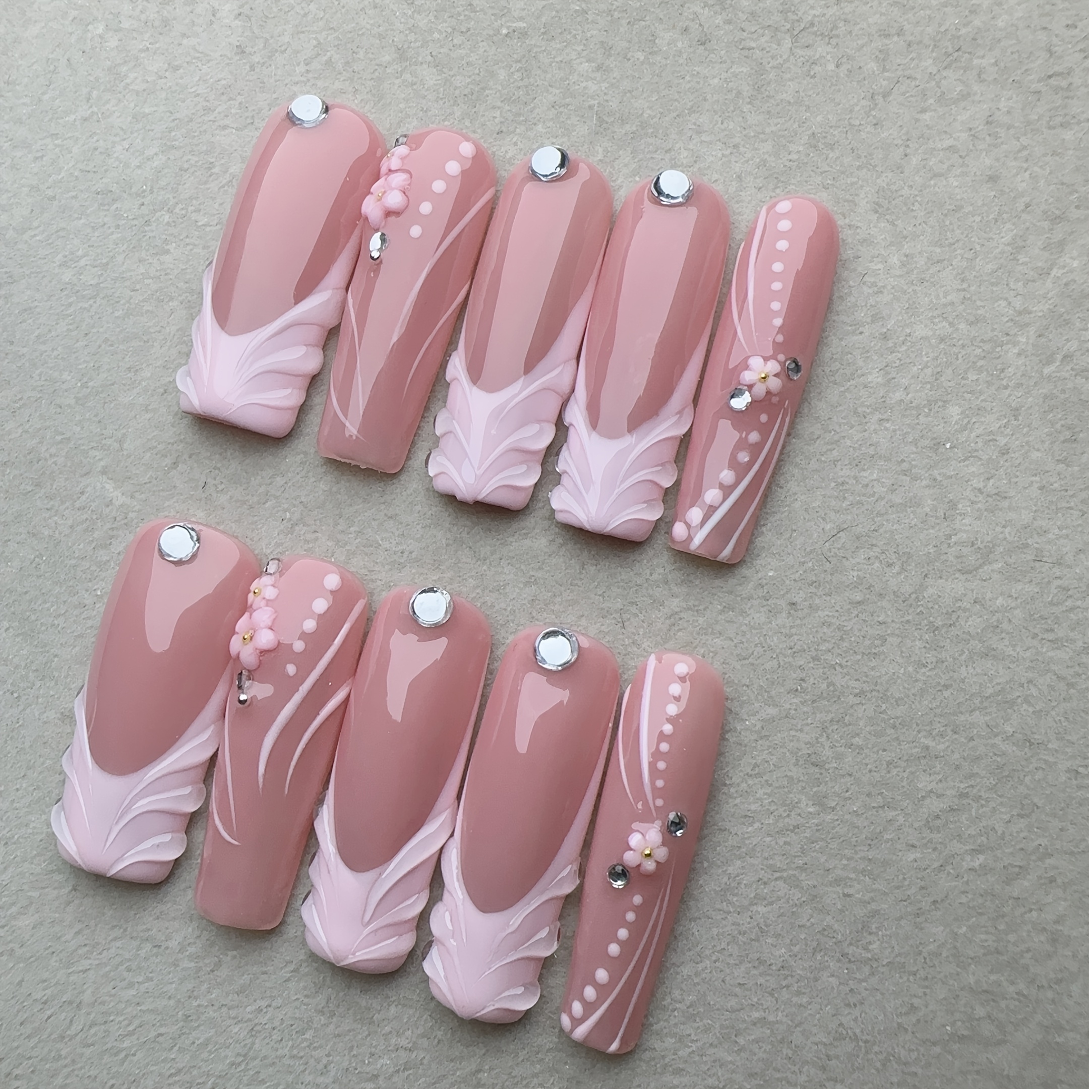 10pcs Nail Tips Square Nude Color, Medium Length, French - Image 8