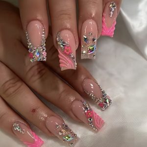 French Sparkling Flower Nail Art