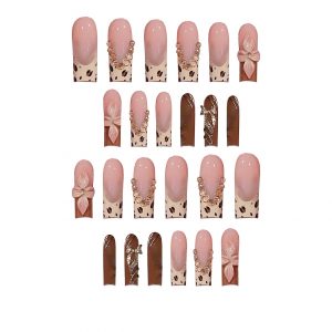 Long Square Shape, Finish 3D Flowers & Glitter, Leopard - Image 5