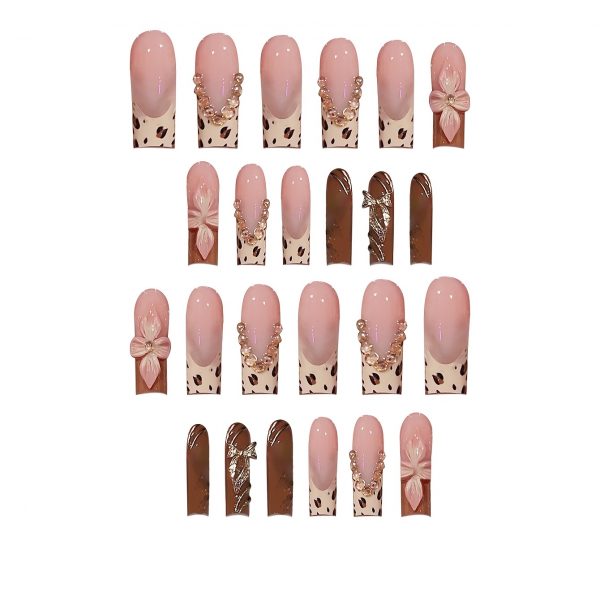 Long Square Shape, Finish 3D Flowers & Glitter, Leopard - Image 5