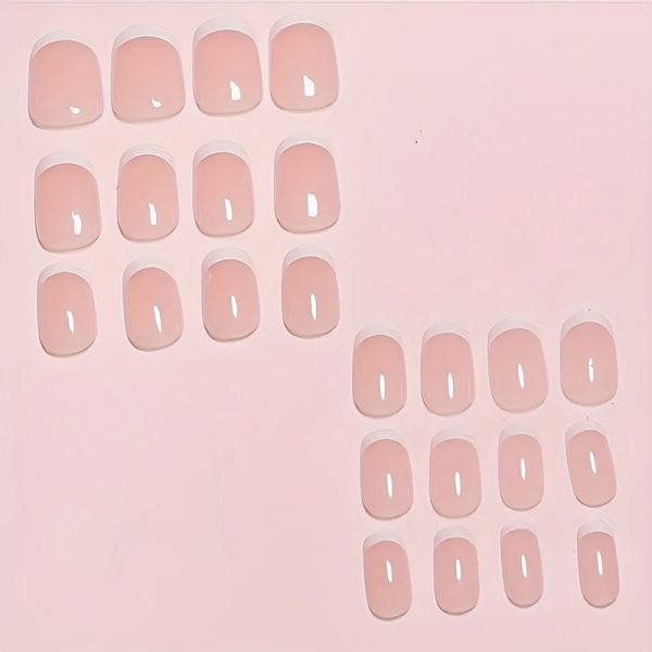 Short Coffin Press-On Nails Pink And White French Style - Image 3