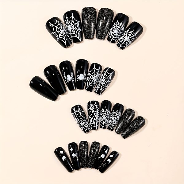 Halloween Ballet Black Spider Web Glitter Press-On Nails - Image 2