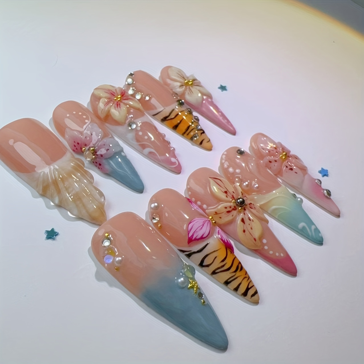 Gemstone Nail Art, Ocean Little Flower Dot Glitter Leopard - Image 9