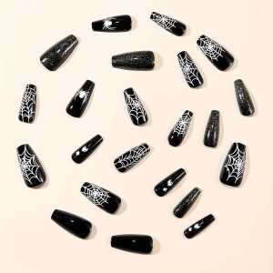 Halloween Ballet Black Spider Web Glitter Press-On Nails - Image 5