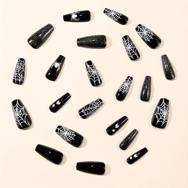 Halloween Ballet Black Spider Web Glitter Press-On Nails - Image 5