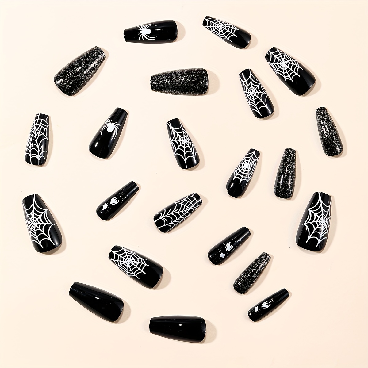 Halloween Ballet Black Spider Web Glitter Press-On Nails - Image 5