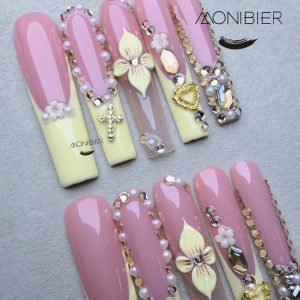 Yellow 3D Nail Luxury Carved Patterns, Sticky Diamonds, Sparkling - Image 7