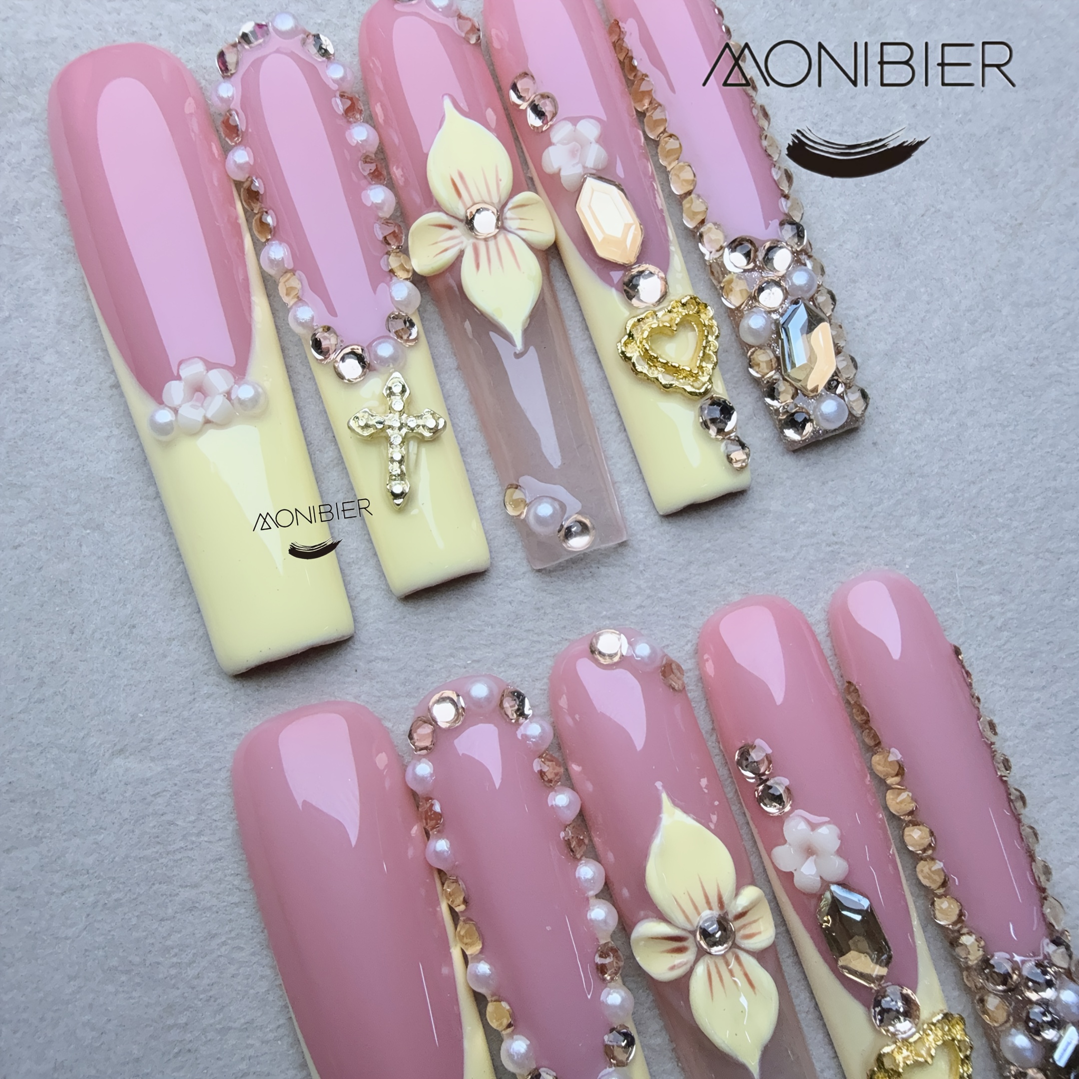 Yellow 3D Nail Luxury Carved Patterns, Sticky Diamonds, Sparkling - Image 7