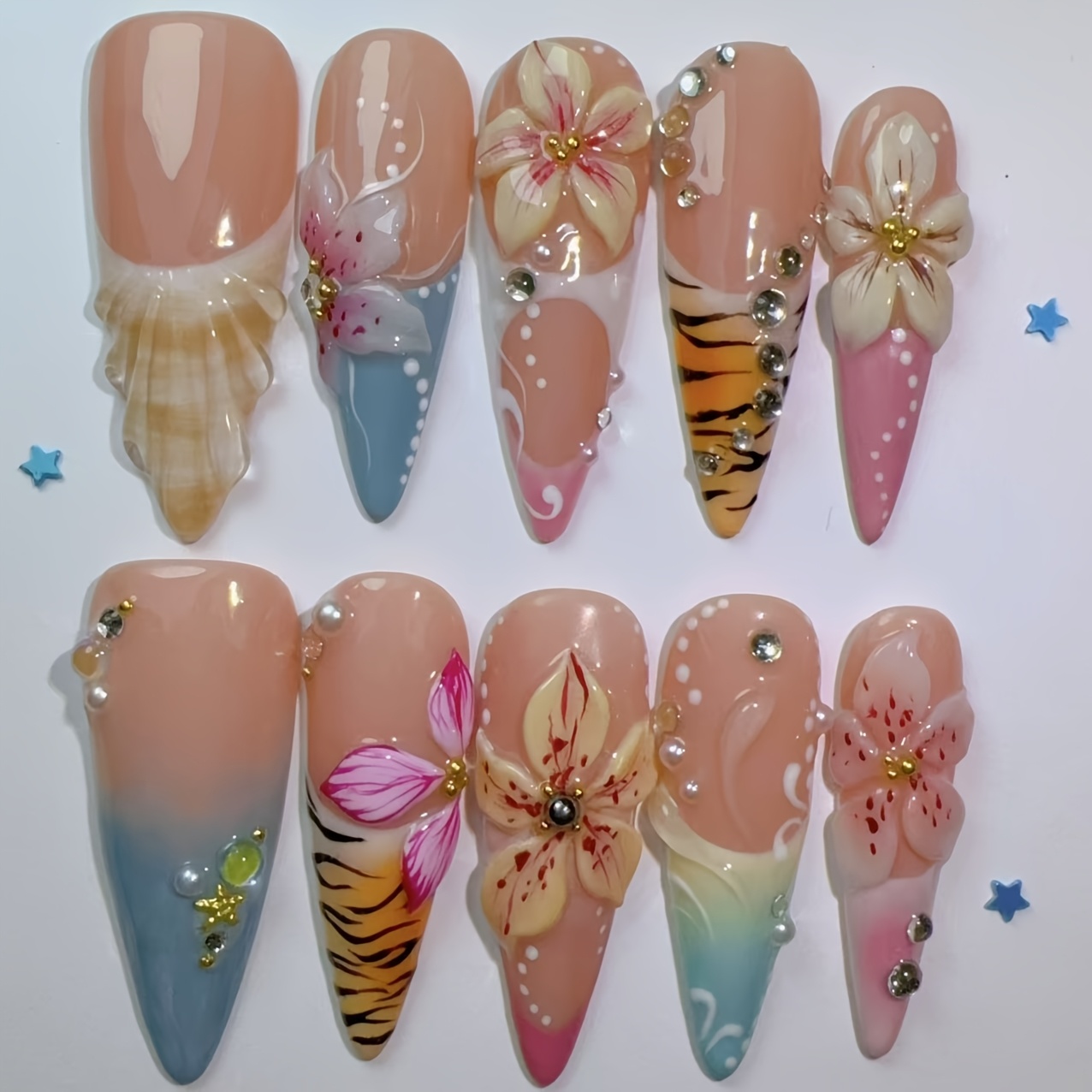 Gemstone Nail Art, Ocean Little Flower Dot Glitter Leopard - Image 10