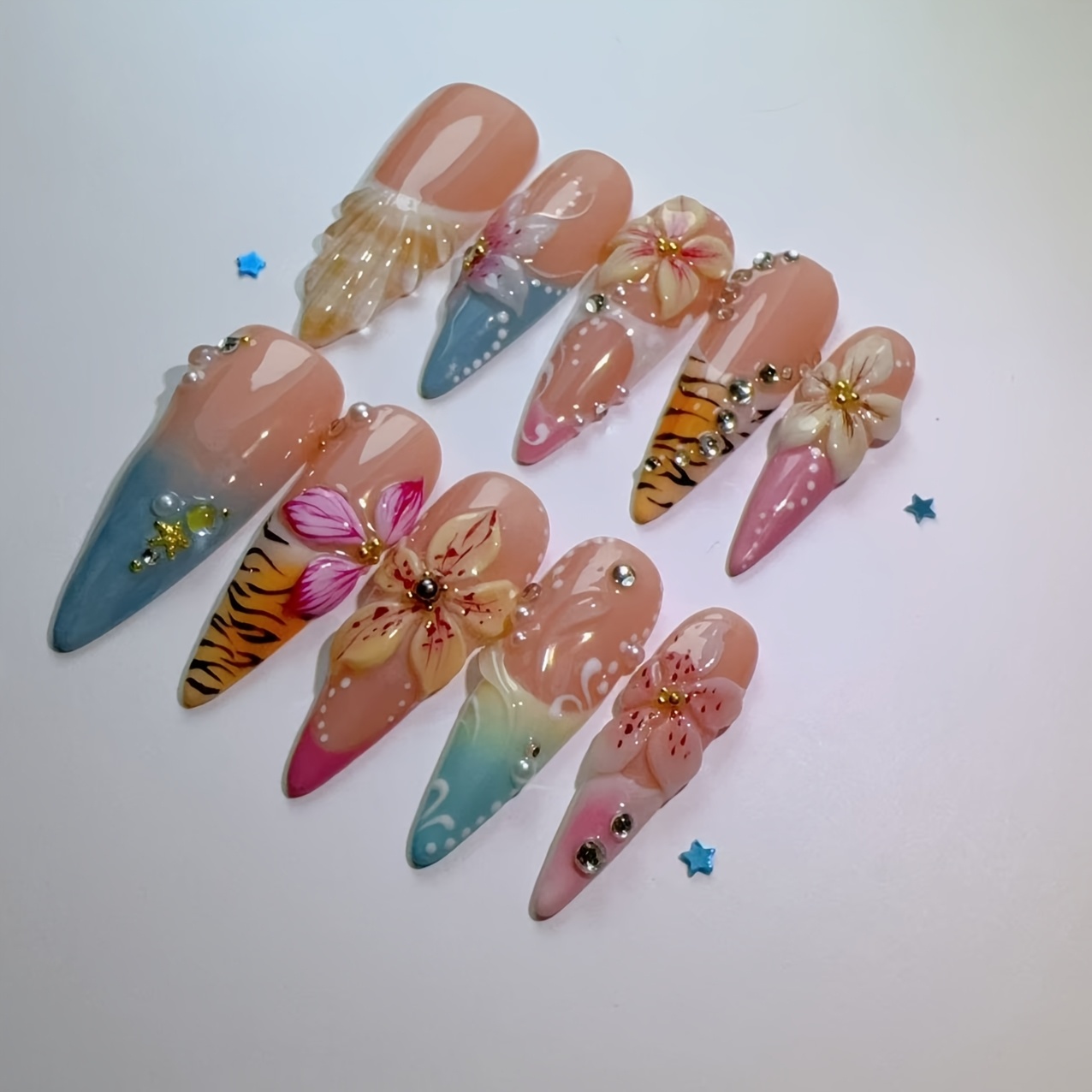 Gemstone Nail Art, Ocean Little Flower Dot Glitter Leopard - Image 8